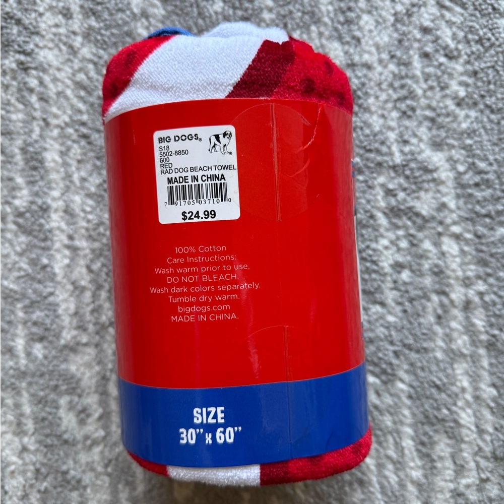 Big Dogs Red & Blue Stripe Beach Towel Roll - Picture 2 of 3